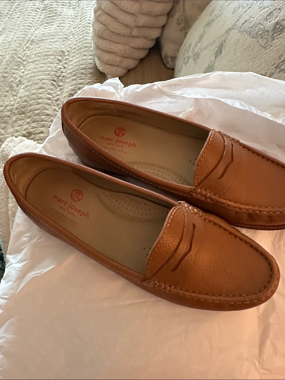 Marc Joseph Cognac Leather Penny Loafers